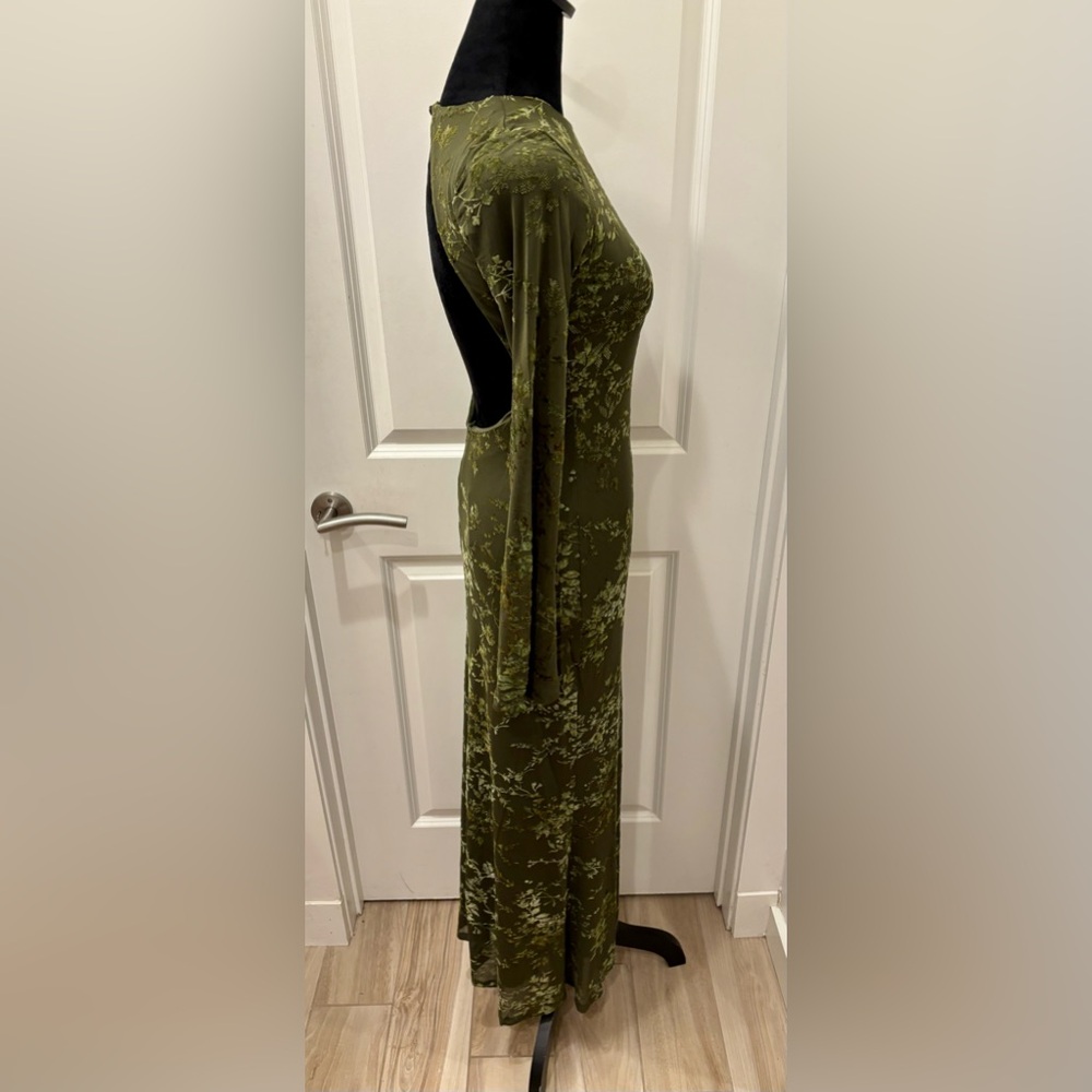 NWT Sincerely Jules Old Hollywood Olive Green Backless Long Sleeve Dress-M - Picture 4 of 10